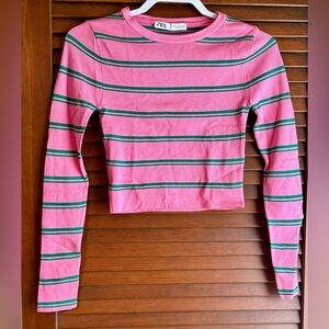 Zara Pink and Green Long Sleeve Crop.